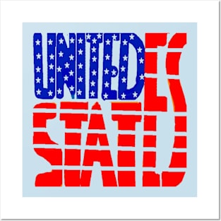 Flag USA Illustration on Light Blue Background Posters and Art